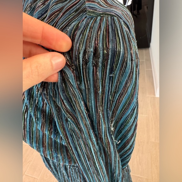 AQUA BLOOMINGDALE'S Blue Metallic Striped Tiered Dress Size XL NWT (FLAWED) - Picture 12 of 15